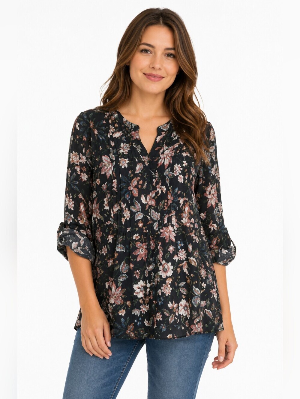 Hilary Radley Peasant Cottagecore Bohemian Blouse 3/4 Sleeves Floral S NWT